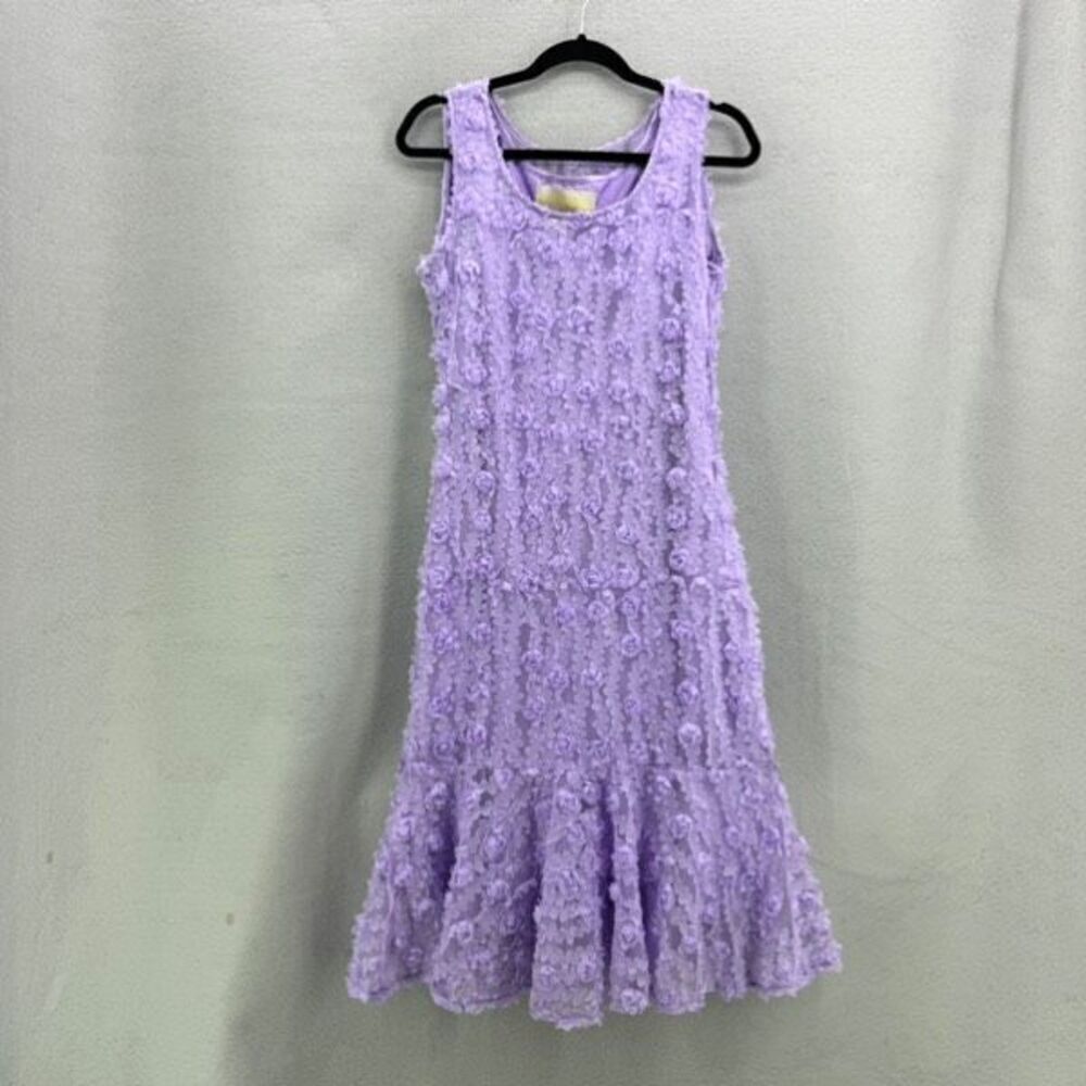 Dresses By Nubiano Womens Purple Ruffle Hem Lace Embroidered Midi Dress Size 10